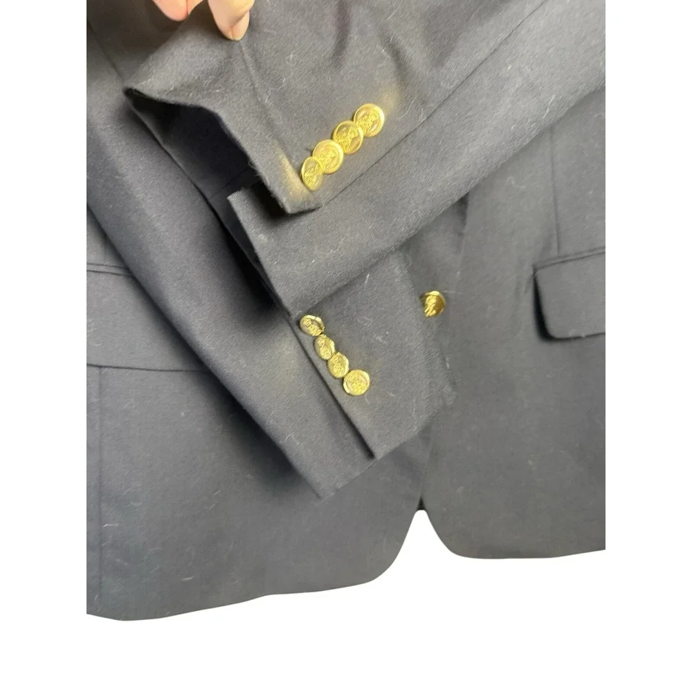 Savile‎ Row Navy Blue 100% Wool Two Gold Button Blazer Jacket Size 42 Short